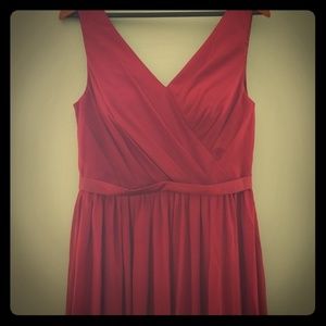 Burgundy floor length bridesmaid dress